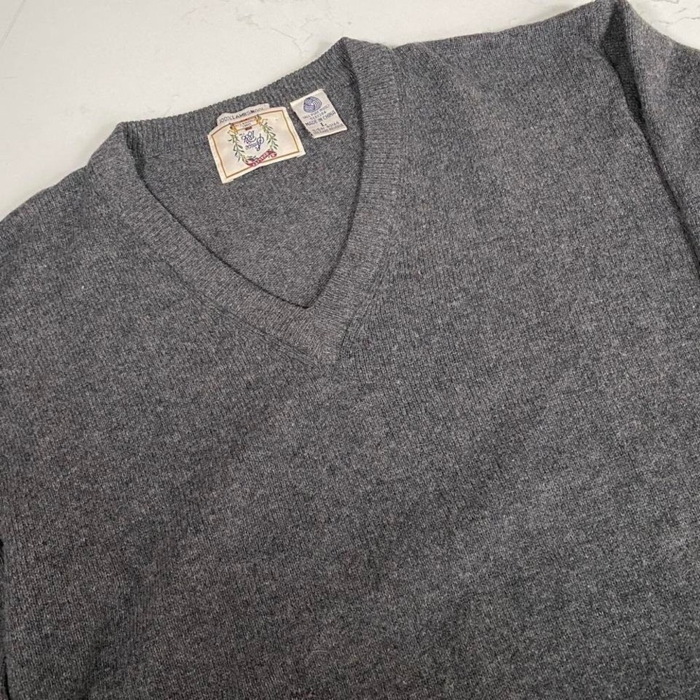 Vintage‎ Sears Foremost 100% Lambswool V-Neck Sweater Gray Men's Large